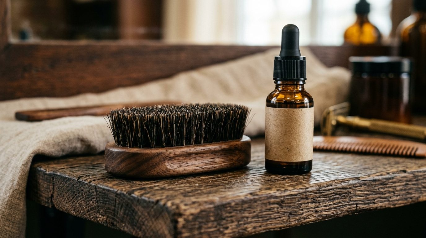 Mini brosse à barbe de poche en bois et poils de sanglier